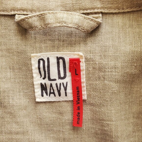 Old Navy Natural Linen Cotton Double Breasted Belted Short Trench Coat Jacket L - Picture 9 of 16